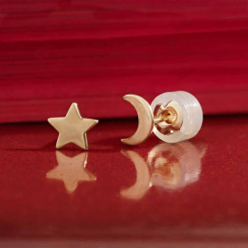 Solid 14K Gold Moon and Star Post Earrings 7x7mm
