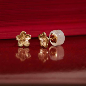 Solid 14K Gold Cherry Blossom Post Earrings 7x7mm