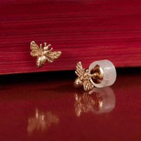 Solid 14K Gold Small Honeybee Post Earrings 7x7mm
