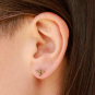 Solid 14K Gold bee earrings on ear