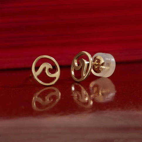 Solid 14K Gold wave post earring