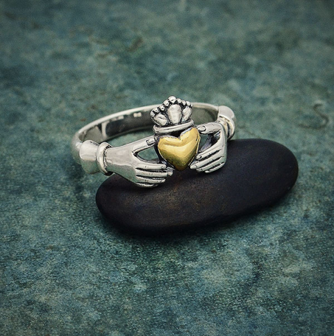 Sterling Silver Claddagh Ring with Bronze Heart
