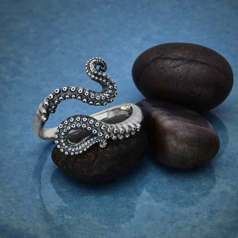 Sterling Silver Octopus Tentacle Adjustable Ring