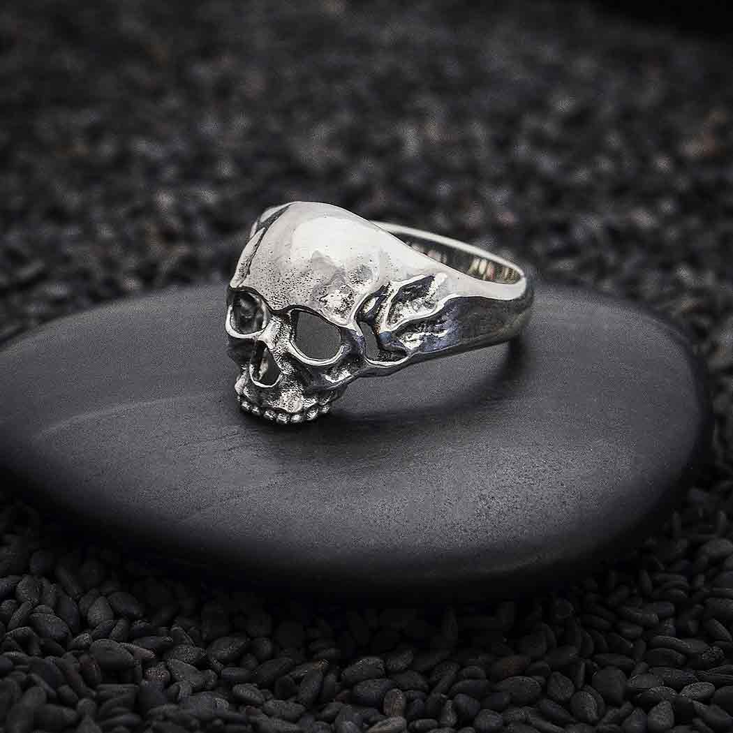 Huge .950 Silver Skull Motif Biker Ring, Size 11 – Retro Rebel Trading