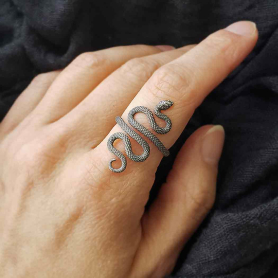 Sterling Silver Textured Adjustable Snake Ring on model