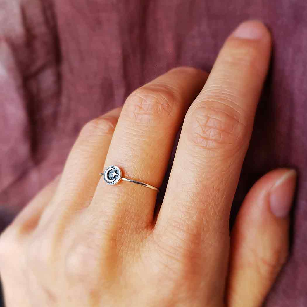 Sterling Silver Raised Moon and Star Stacking Ring