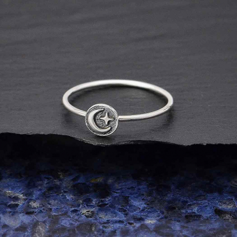 Sterling Silver Raised Moon and Star Stacking Ring