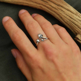 Sterling Silver Adjustable Three Mushroom Ring