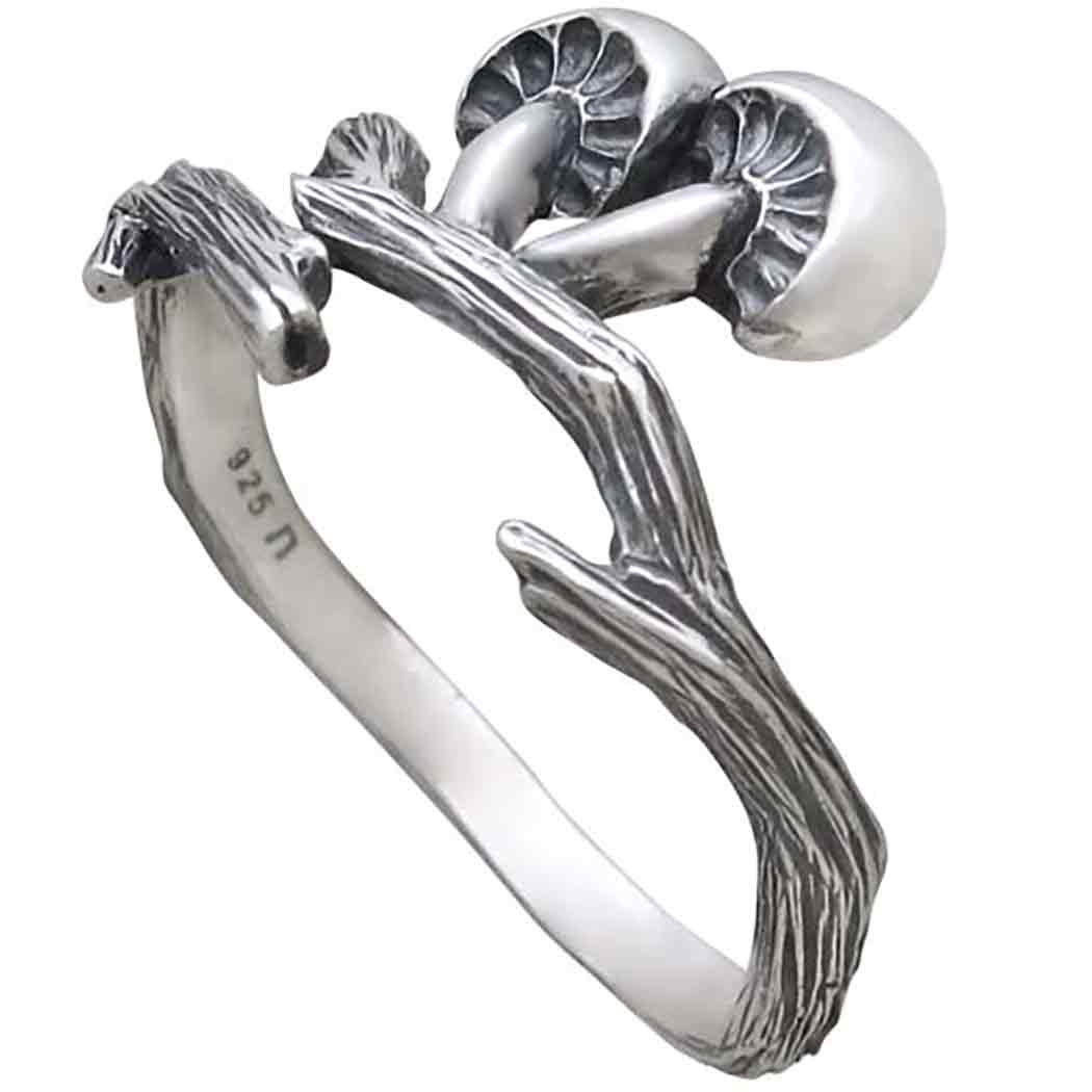 Sterling Silver Adjustable Branch and Mushroom Ring 21x3mm