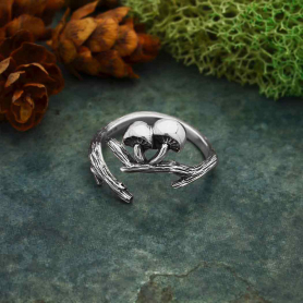 Sterling Silver Adjustable Branch and Mushroom Ring 21x3mm