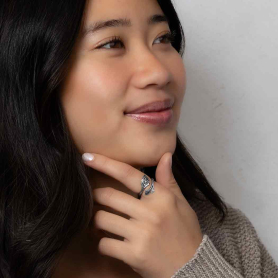 Sterling Silver Adjustable Leaf Ring on model