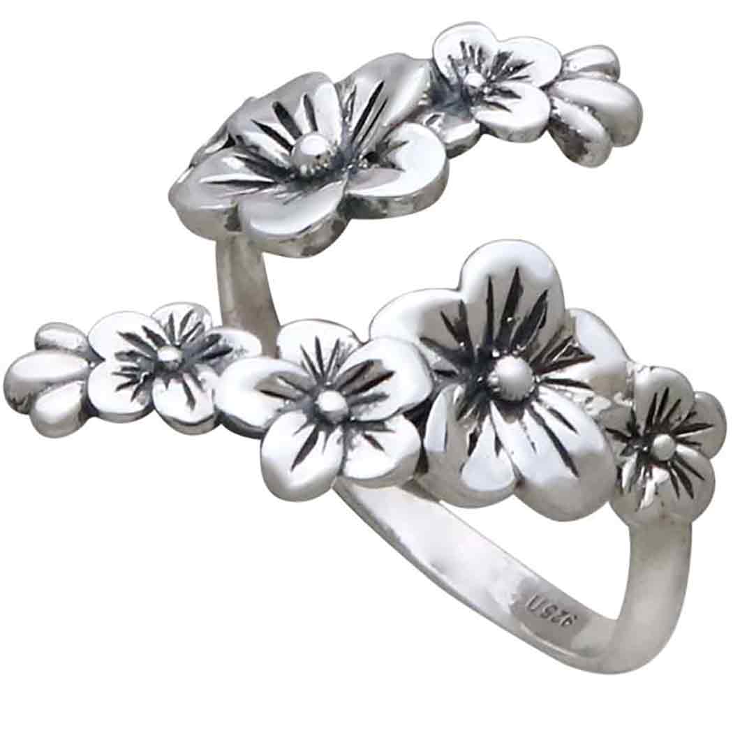 Sterling Silver Adjustable Cherry Blossoms Ring