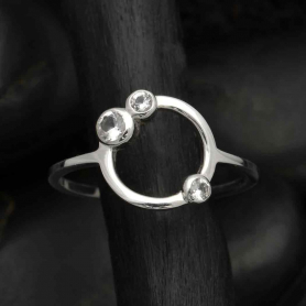 Sterling Silver Circle Ring with Clear Nano Gems DISCONTINUED