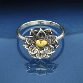 Sterling Silver Lotus Ring with Bronze Heart