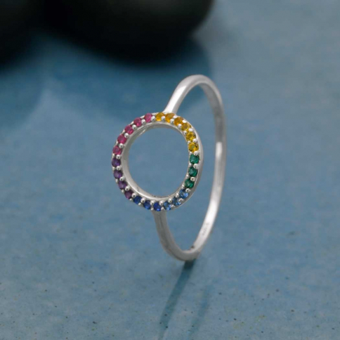 Sterling Silver Rainbow Circle Nano Gem Ring