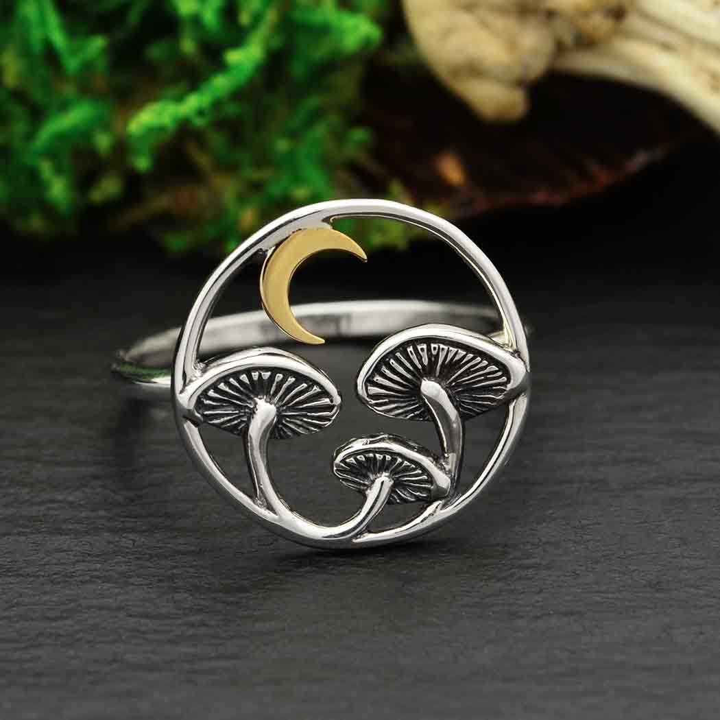 Celestial Mixed Metal Ring Moon and Stars Silver Bronze Ring