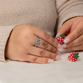 Sterling Silver Triple Rose Ring on hand