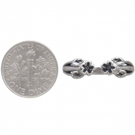 Sterling Silver Adjustable Ring with Tiny Flowers and Leaves
