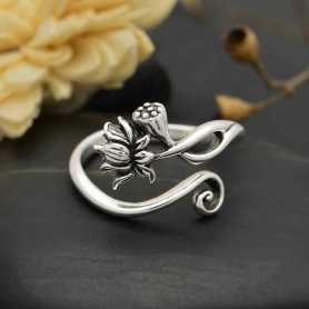 Sterling Silver Adjustable Lotus Ring
