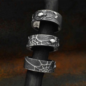 Sterling Silver Wide Band Web and Spider Ring