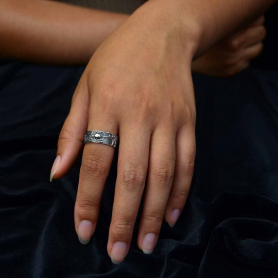 Sterling Silver Wide Band Web and Spider Ring