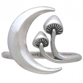 Sterling Silver Moon and Mushroom Adjustable Ring