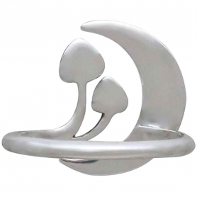 Sterling Silver Moon and Mushroom Adjustable Ring