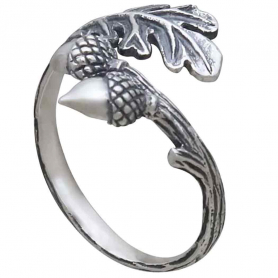 Sterling Silver Adjustable Oak and Acorn Ring