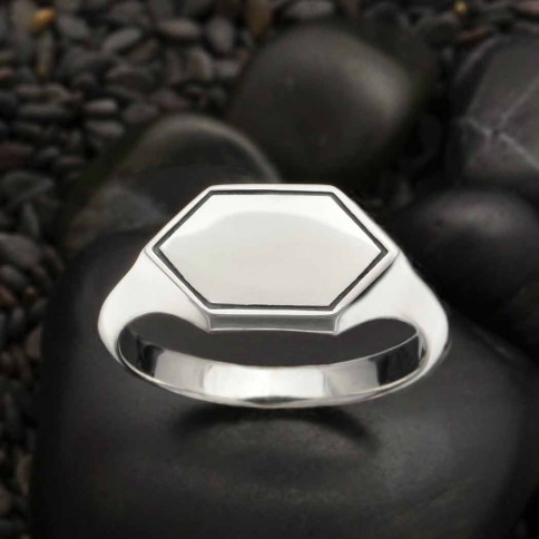 Sterling Silver Hexagon Signet Ring