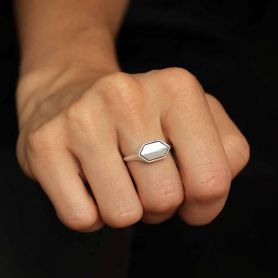 Sterling Silver Hexagon Signet Ring