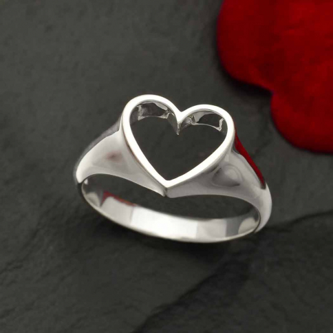 Sterling Silver Open Heart Signet Ring