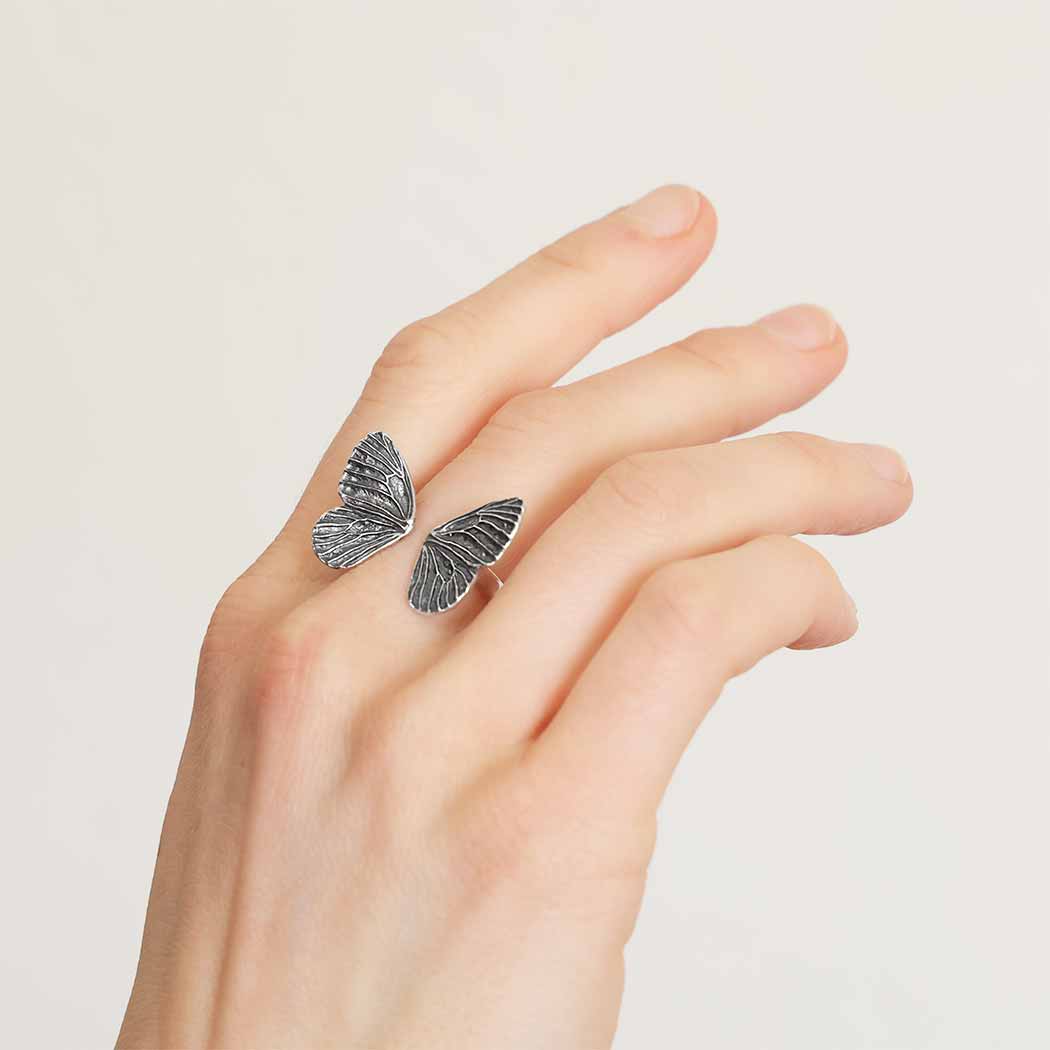Sterling Silver Adjustable Dimensional Butterfly Ring Wings