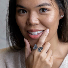 Sterling Silver Adjustable Dimensional Butterfly Wings Ring  on model