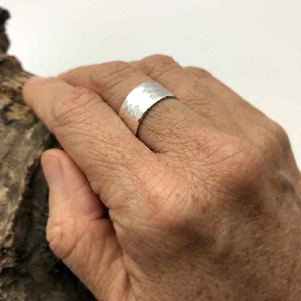 Sterling Silver Ring - 8mm Wide Hammered Ring