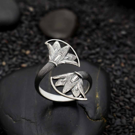 Sterling Silver Stylized Lotus Blossom Adjustable Ring