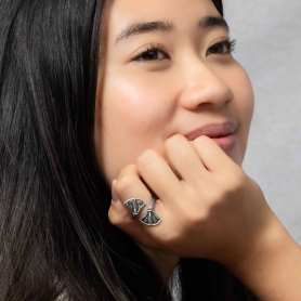 Sterling Silver Stylized Lotus Blossom Adjustable Ring on model