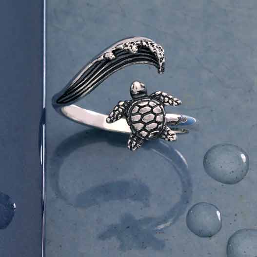 Gold or Silver Yarn Ring Starfish & Sea Turtle Adjustable 