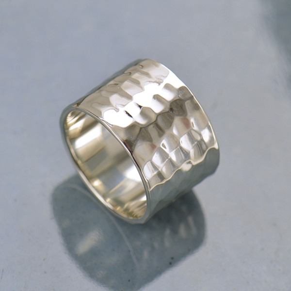 Hammered sterling silver wide ring