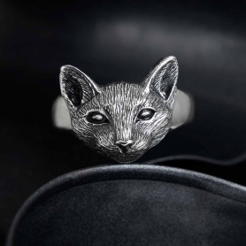 Sterling Silver Detailed Cat Face Ring
