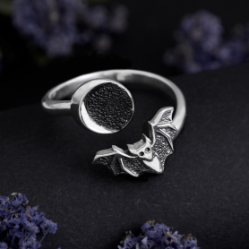 Nina Designs Sterling Silver Adjustable Moon and Bat Ring