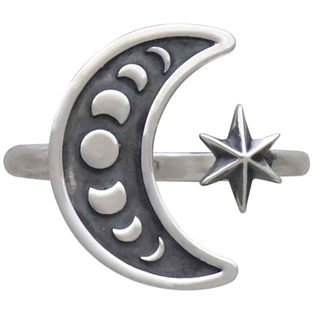 Sterling Silver Adjustable Moon Phase Ring Front View