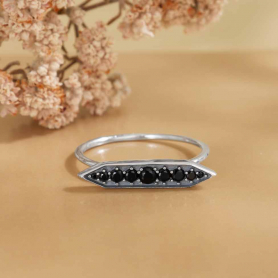 Sterling Silver Black Crystal Stacking Ring