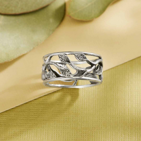 Sterling Silver Openwork Branches and Leaves Ring