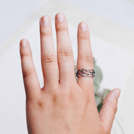 Sterling Silver Openwork Branches and Leaves Ring