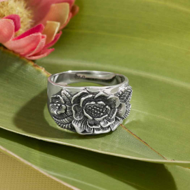 Sterling Silver Peony Ring