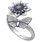 Sterling Silver Dahlia and Butterfly Adjustable Ring Three Quarter View