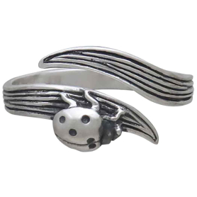 Sterling Silver Adjustable Leaf and Ladybug Ring Front View
