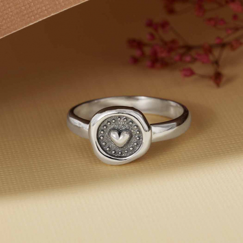 Sterling Silver Wax Seal Heart Ring