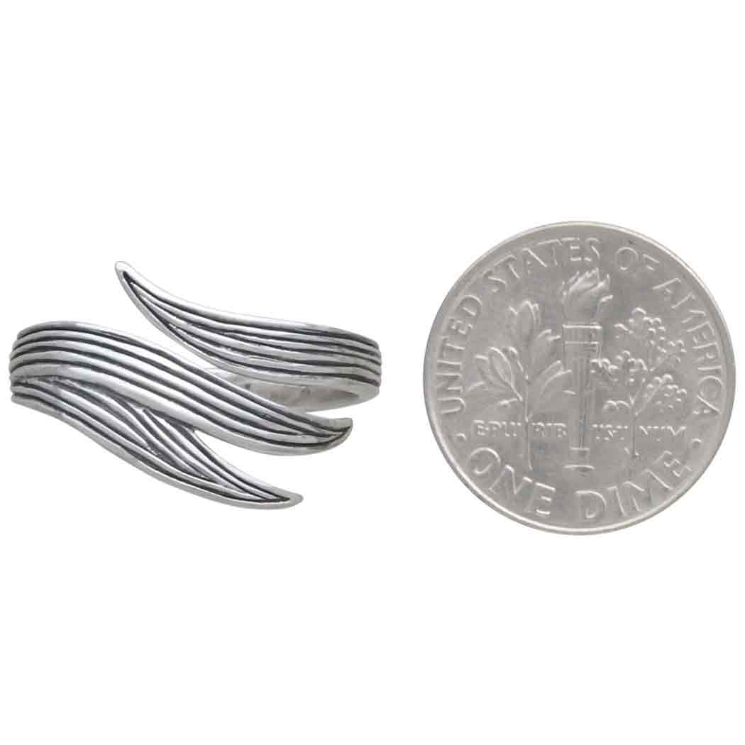 Sterling Silver Adjustable Long Leaf Ring with Dime