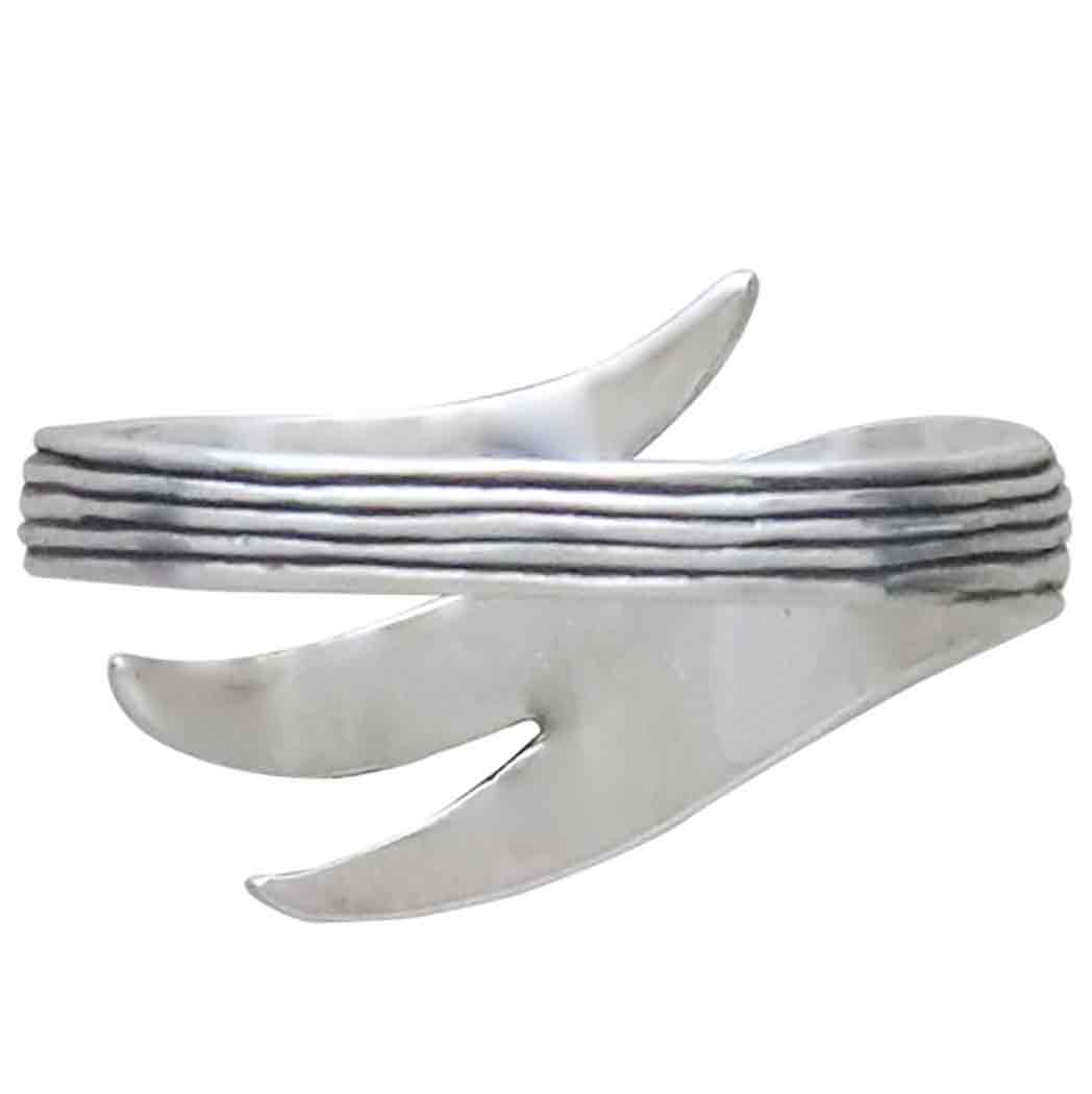 Sterling Silver Adjustable Long Leaf Ring Back View